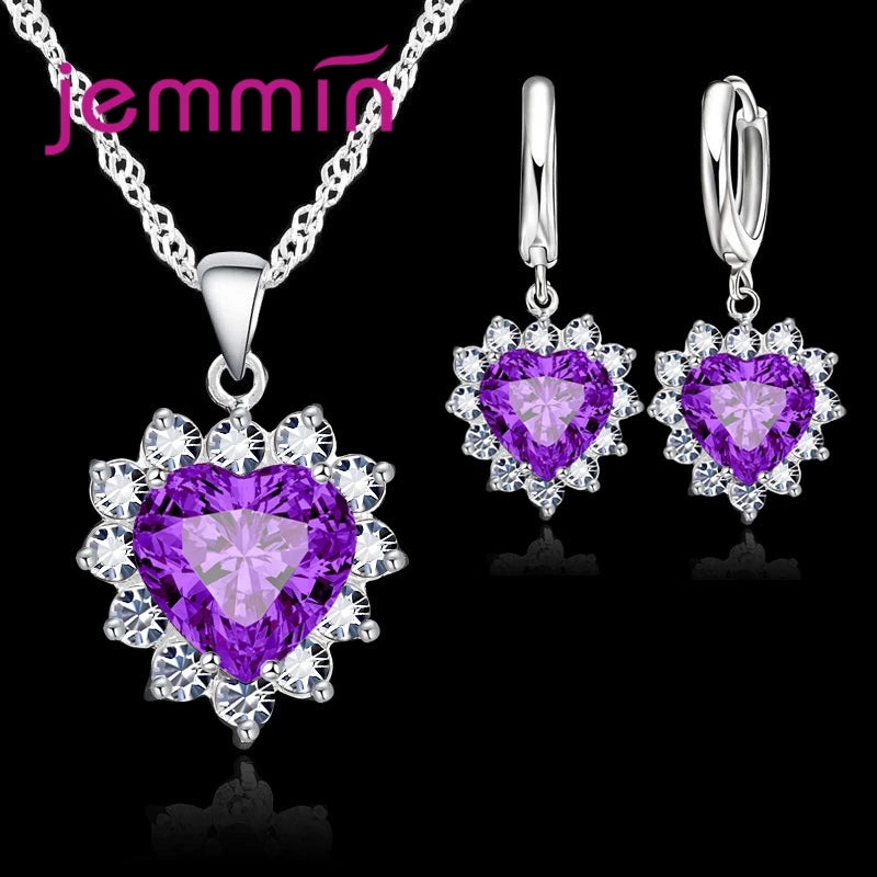Pink Crystal Heart Jewelry Set