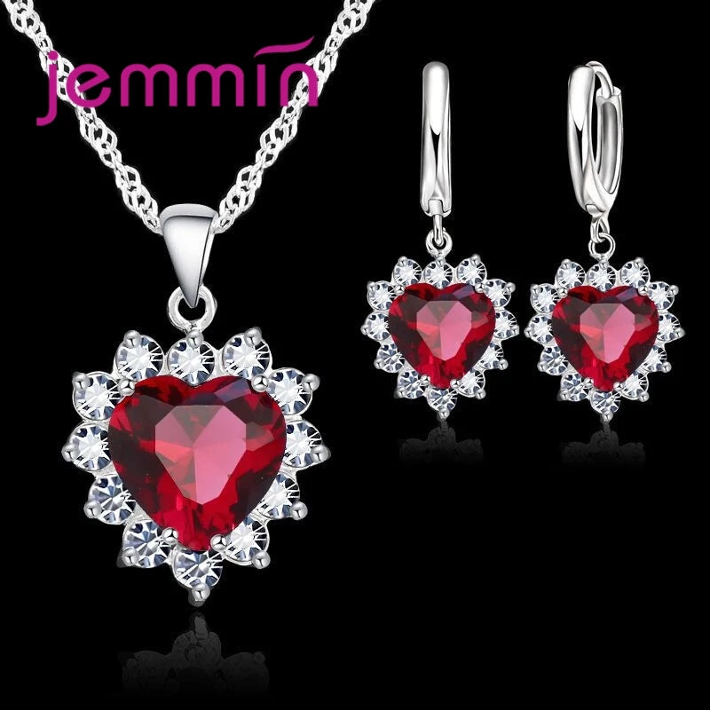 Pink Crystal Heart Jewelry Set