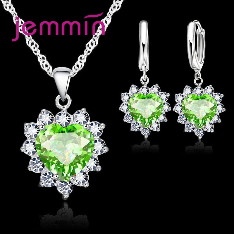 Pink Crystal Heart Jewelry Set