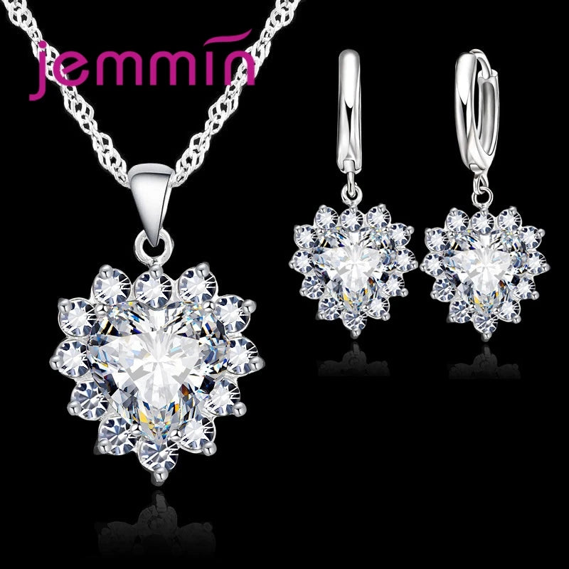 Pink Crystal Heart Jewelry Set