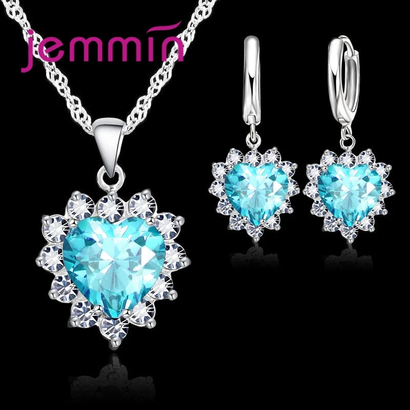 Pink Crystal Heart Jewelry Set