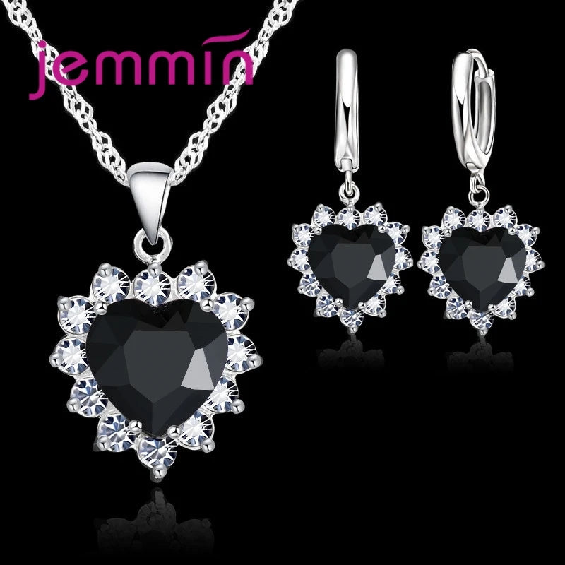 Pink Crystal Heart Jewelry Set