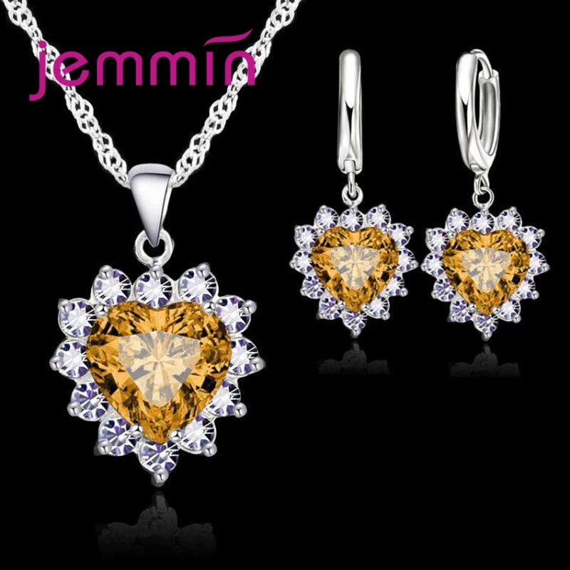Pink Crystal Heart Jewelry Set