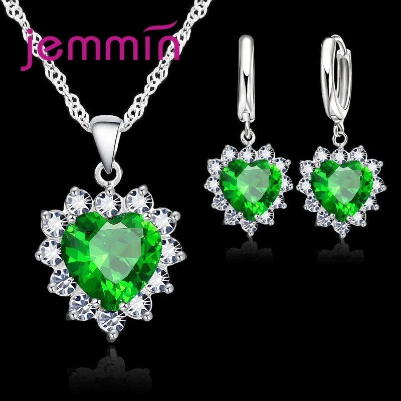 Pink Crystal Heart Jewelry Set