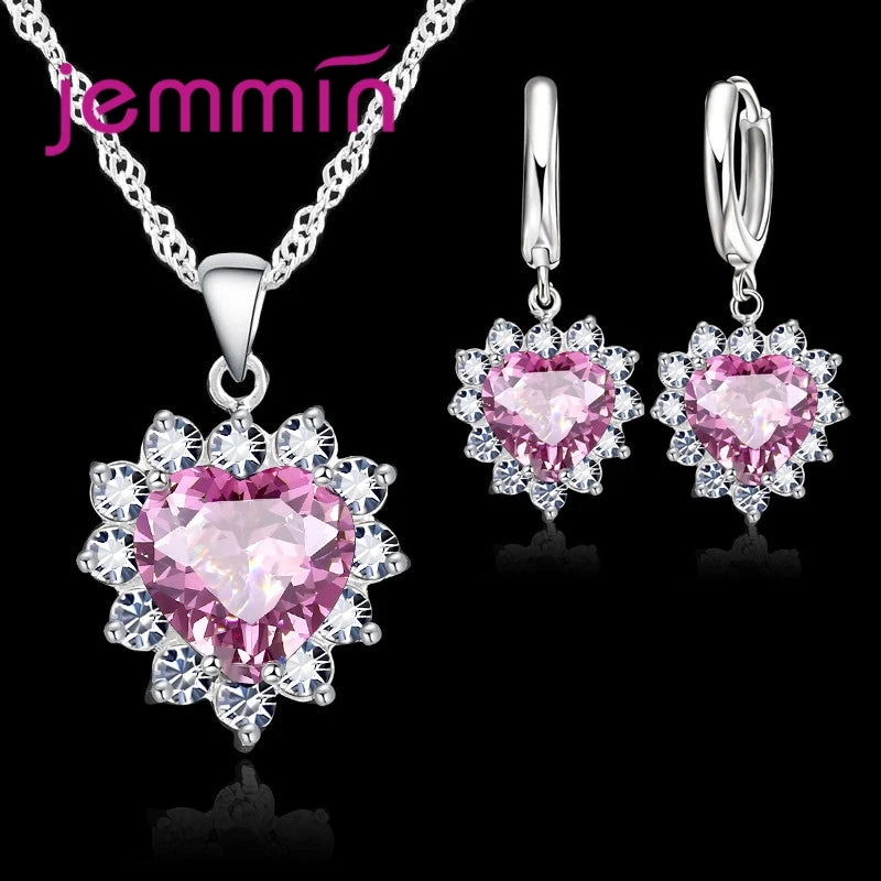 Pink Crystal Heart Jewelry Set