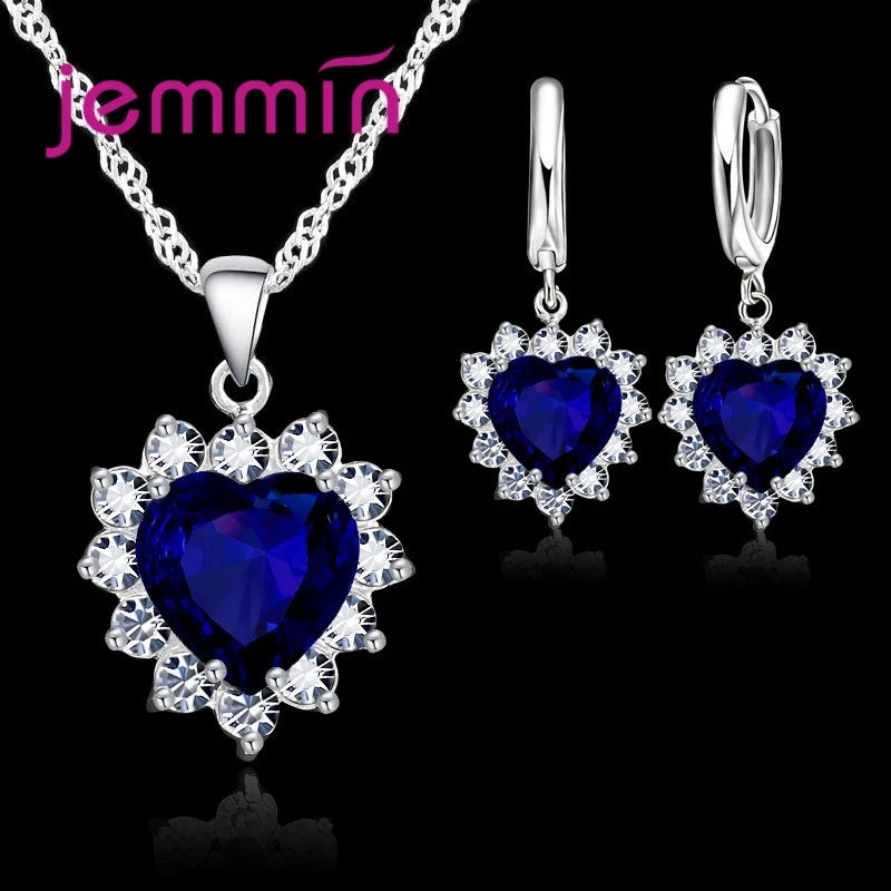 Pink Crystal Heart Jewelry Set