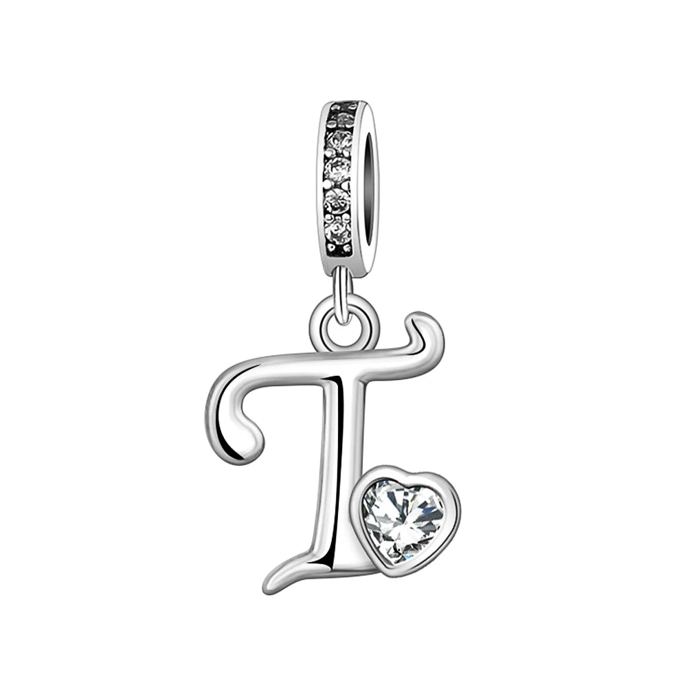 Silver Heart Initial Charm