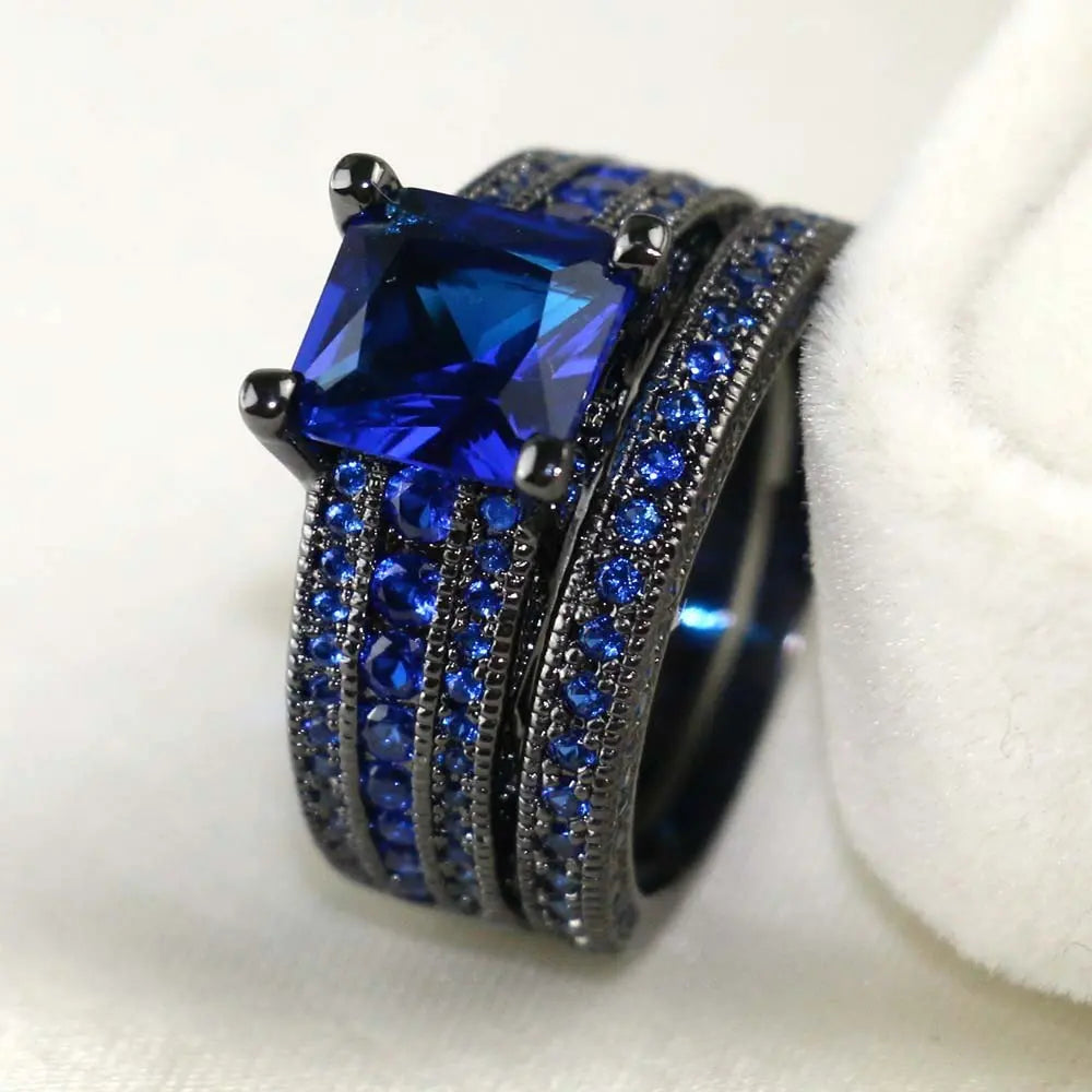 Black & Blue Couple Ring Set