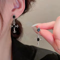 Black Crystal Cross Earrings