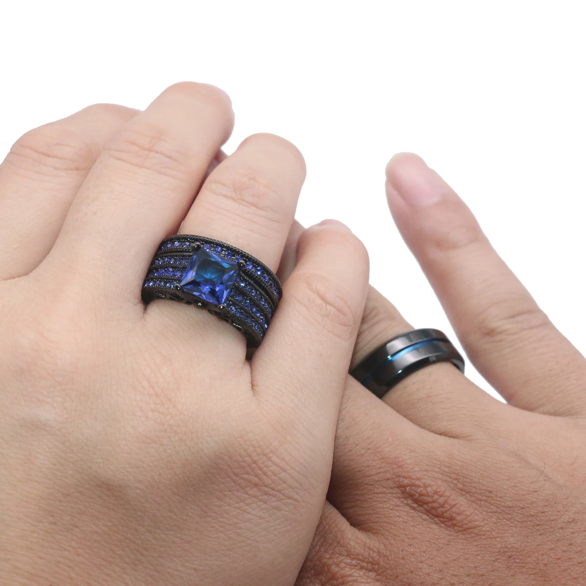 Black & Blue Couple Ring Set