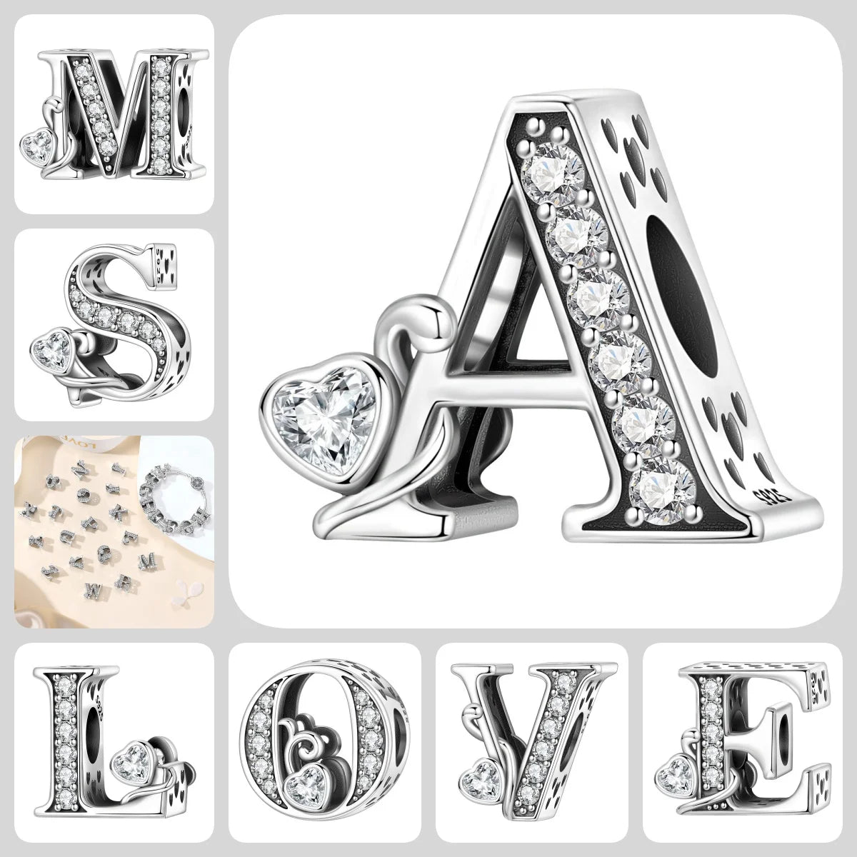 Silver Scroll Alphabet Charm