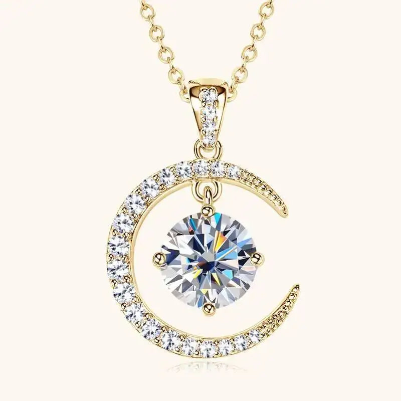 Moissanite Moon Pendant Necklace