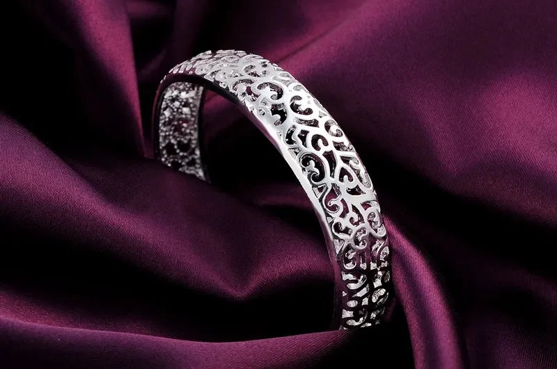 Vintage Hollow Filigree Silver Cuff