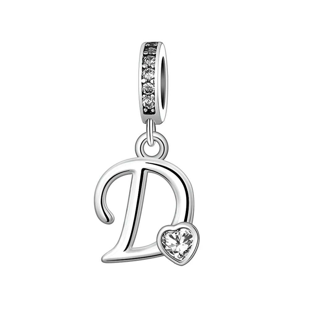 Silver Heart Initial Charm
