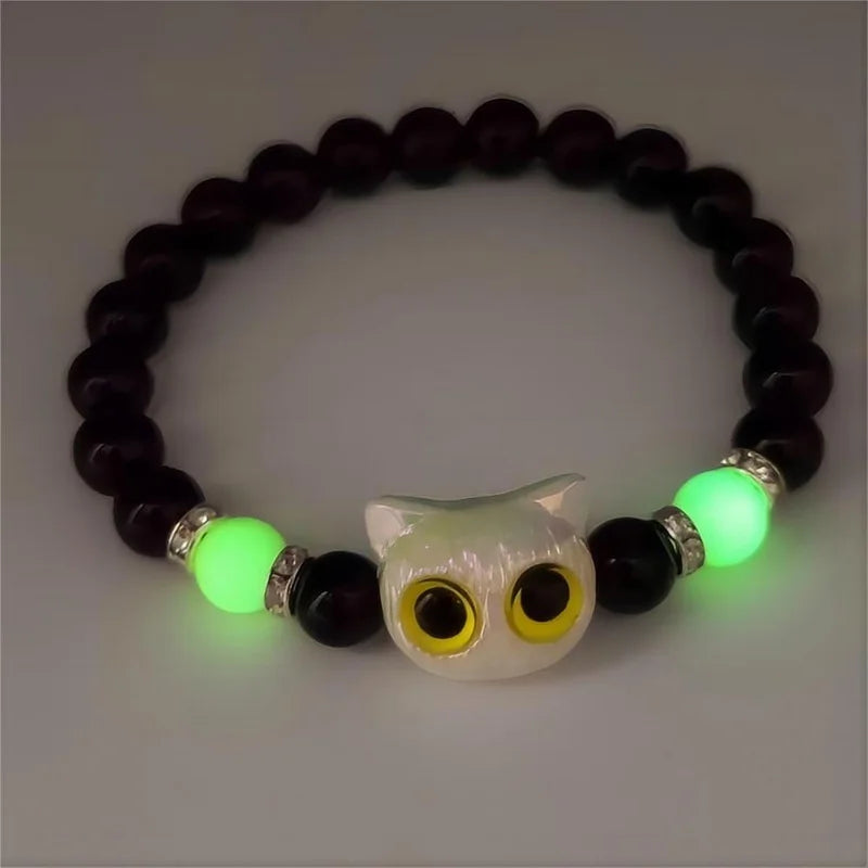 Glow-in-the-Dark Cat Beaded Bracelet Set
