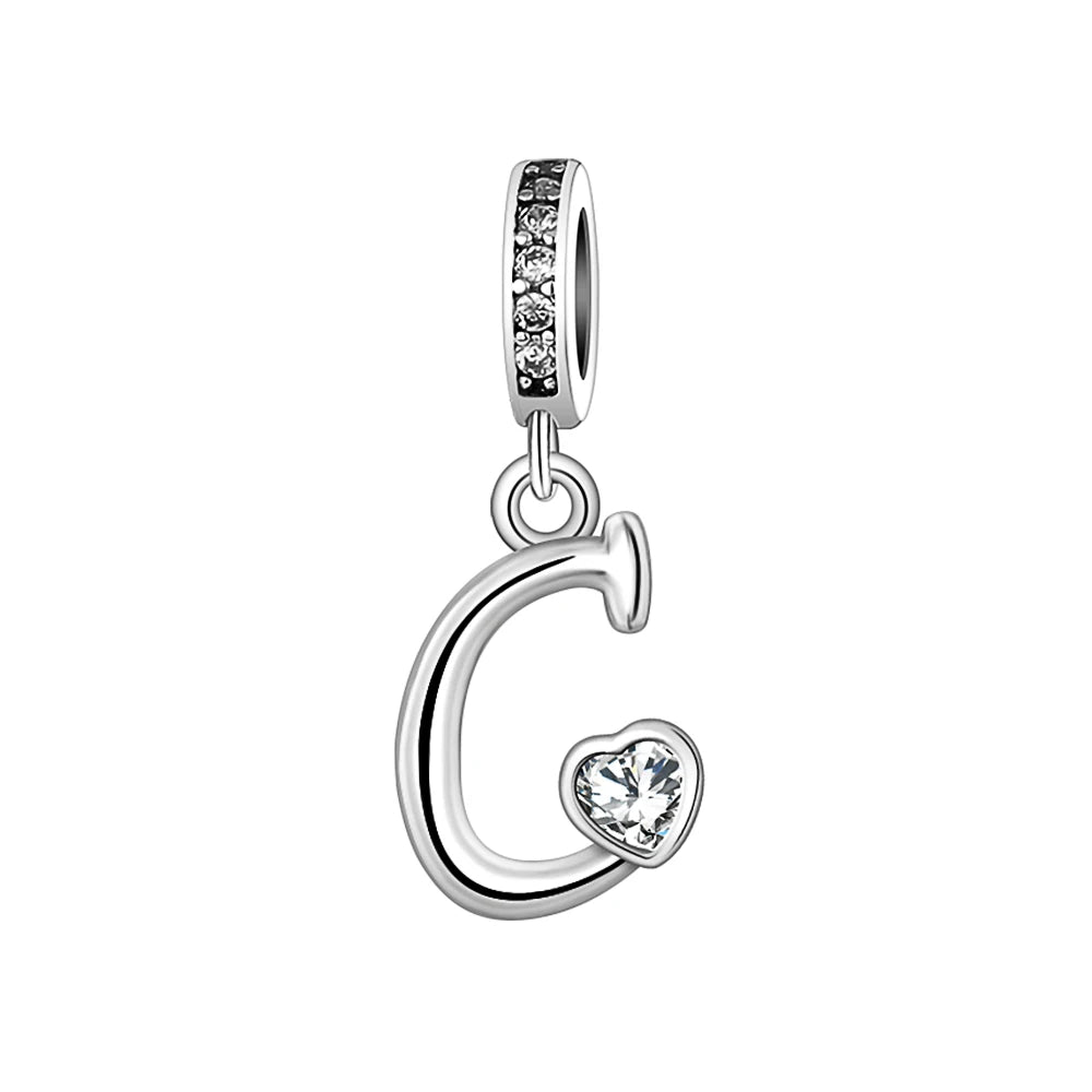 Silver Heart Initial Charm