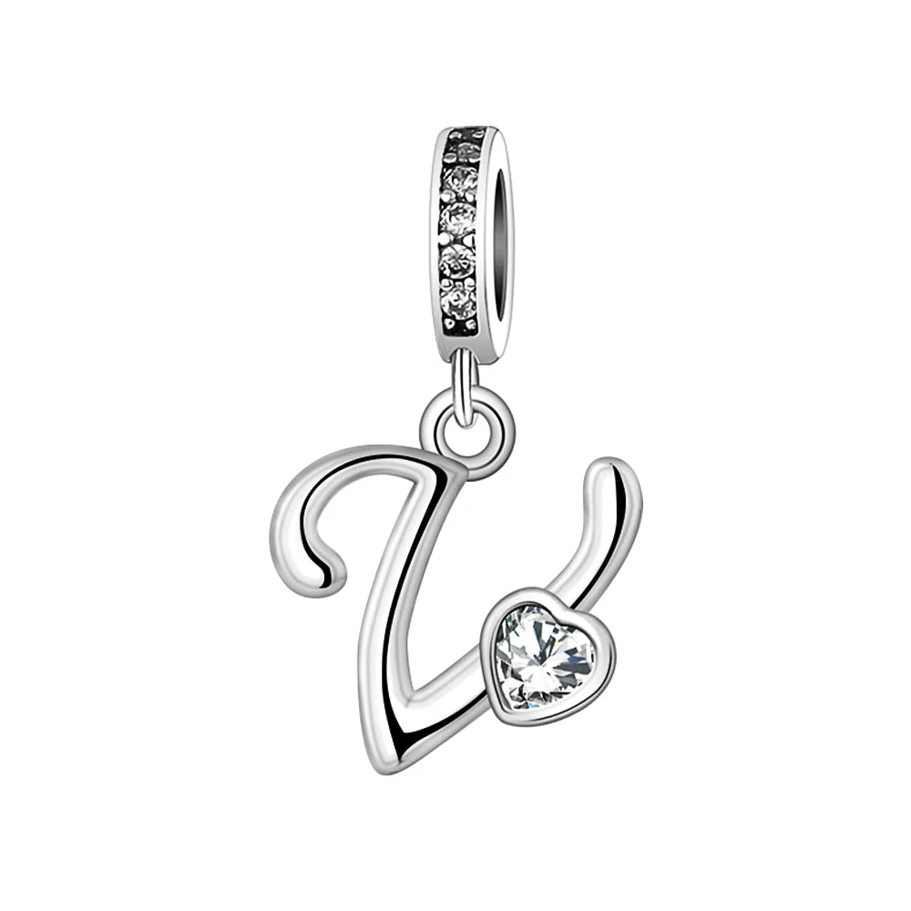 Silver Heart Initial Charm