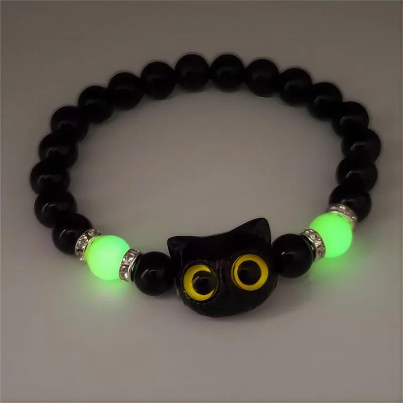 Glow-in-the-Dark Cat Beaded Bracelet Set