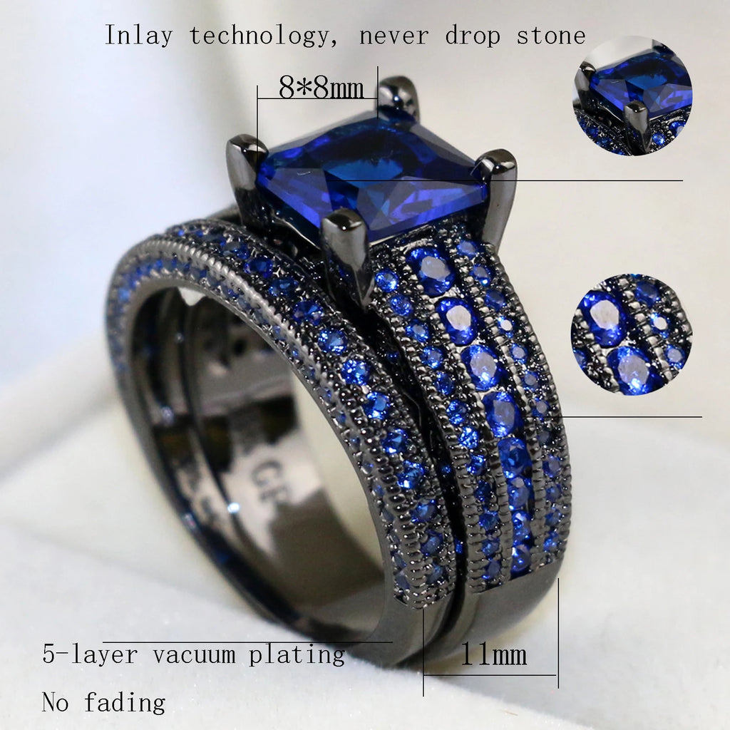 Black & Blue Couple Ring Set