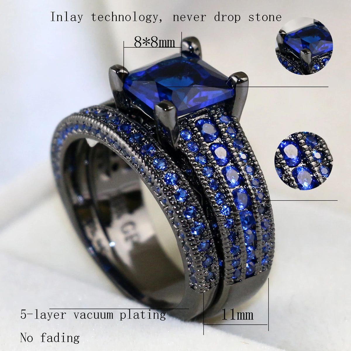 Black & Blue Couple Ring Set