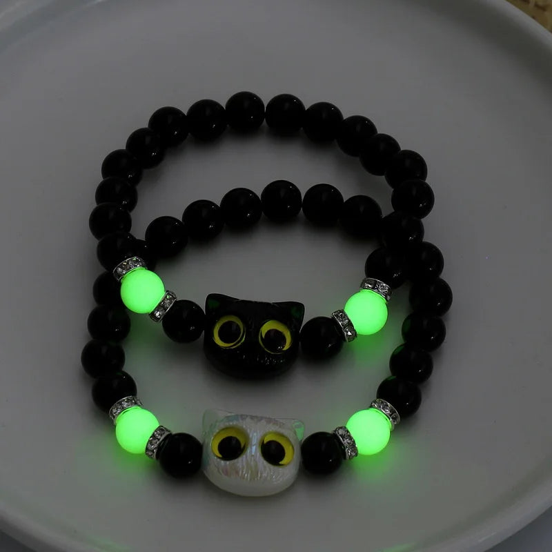 Glow-in-the-Dark Cat Beaded Bracelet Set