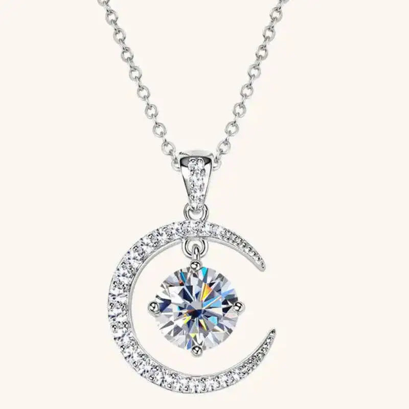 Moissanite Moon Pendant Necklace
