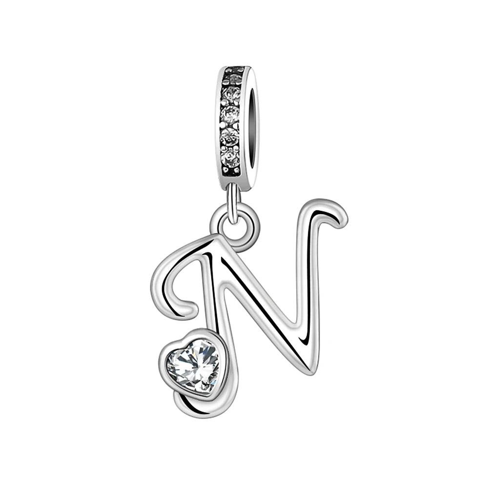 Silver Heart Initial Charm
