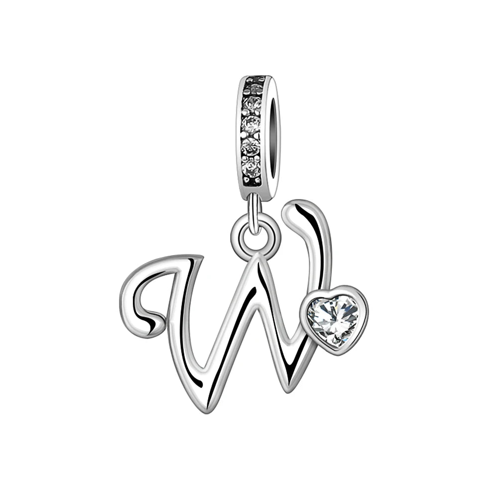 Silver Heart Initial Charm
