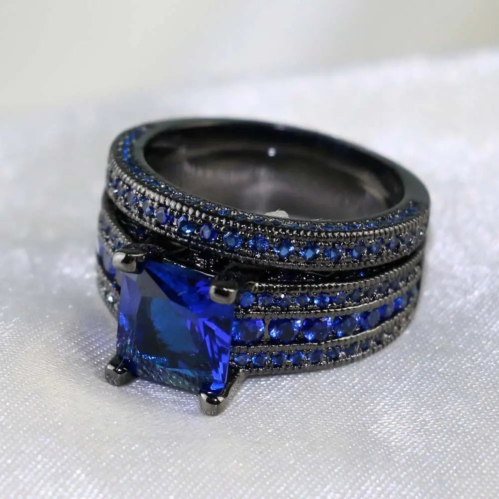 Black & Blue Couple Ring Set