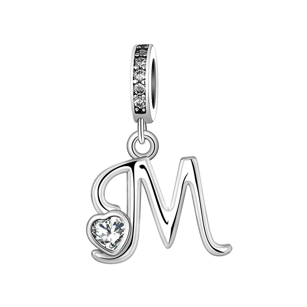 Silver Heart Initial Charm