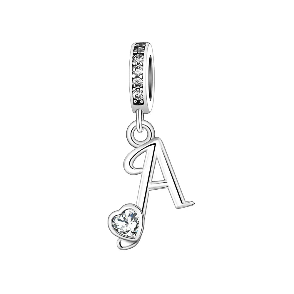 Silver Heart Initial Charm