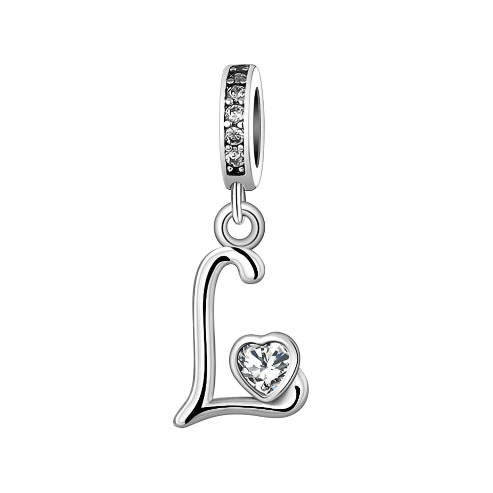Silver Heart Initial Charm