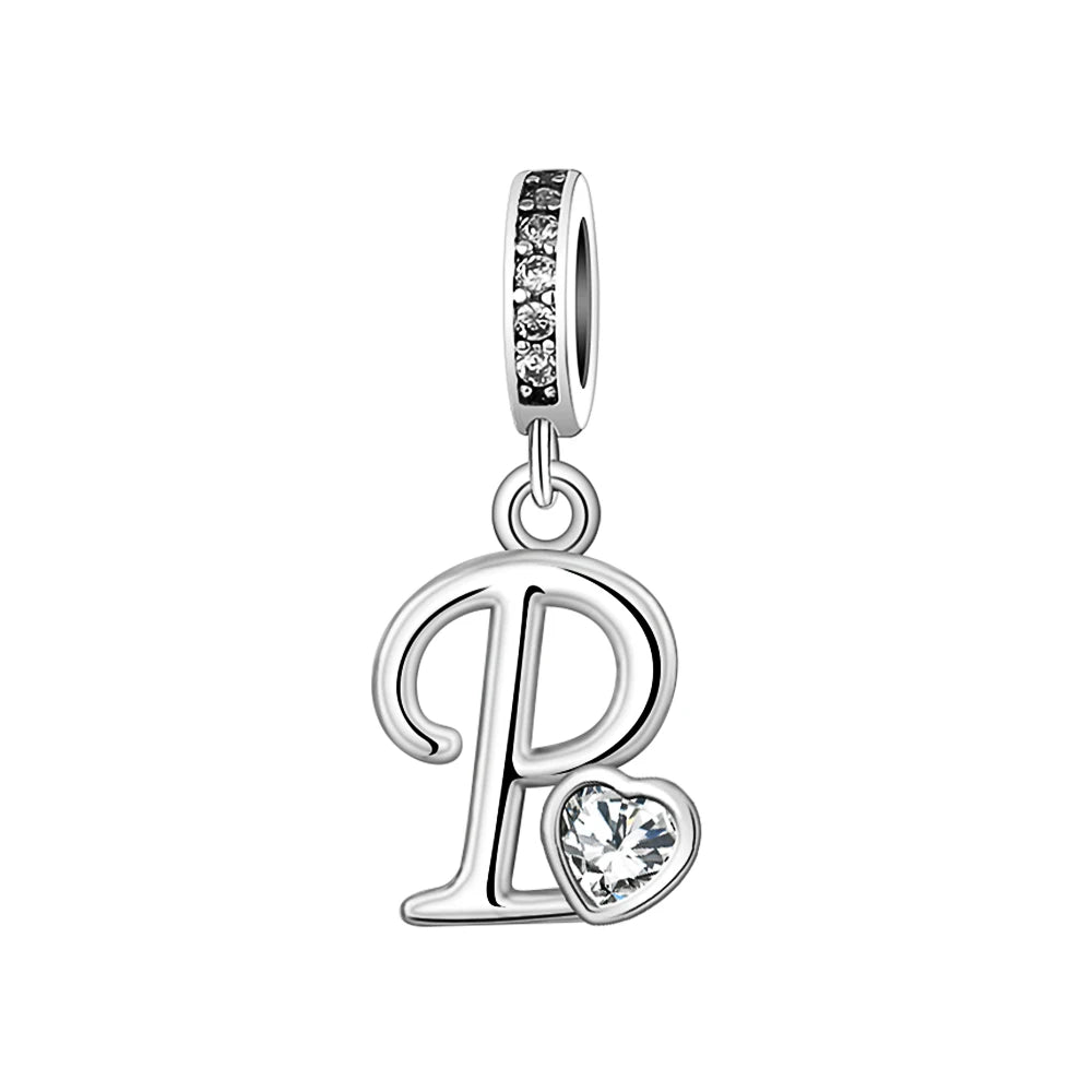 Silver Heart Initial Charm