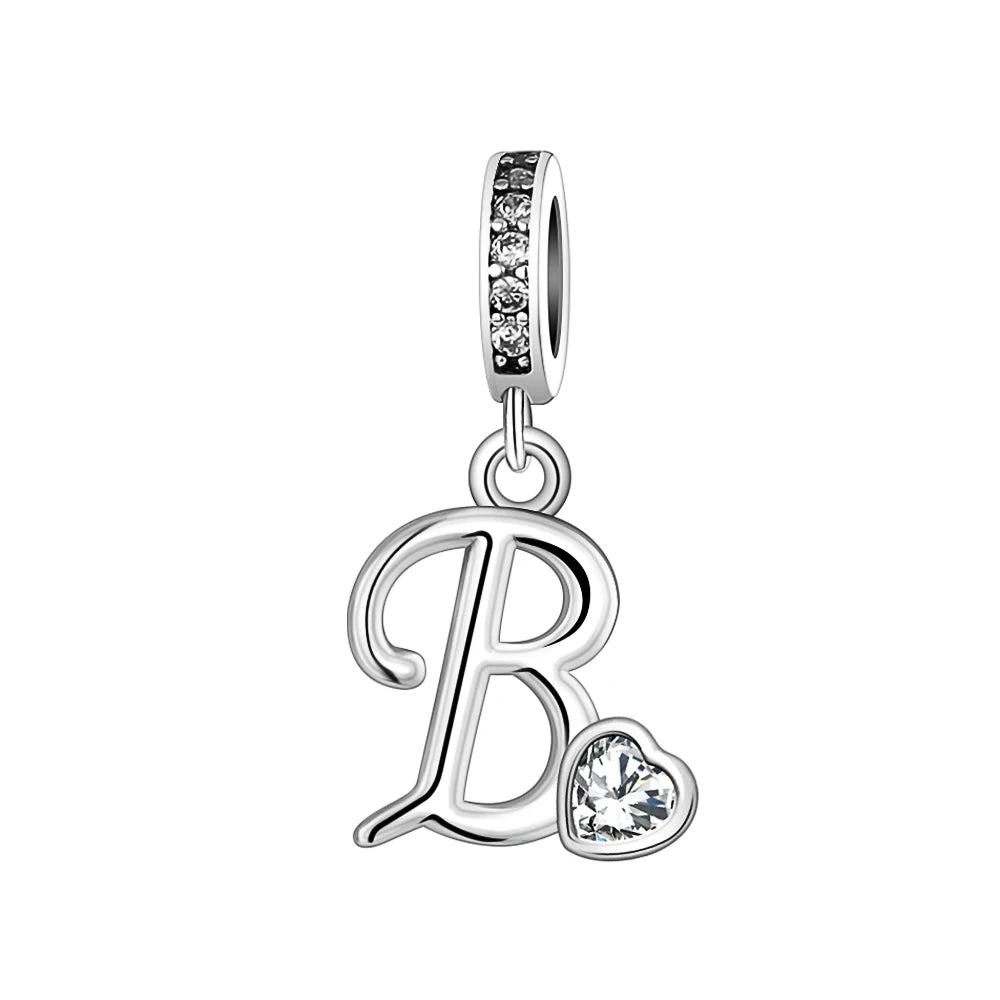 Silver Heart Initial Charm