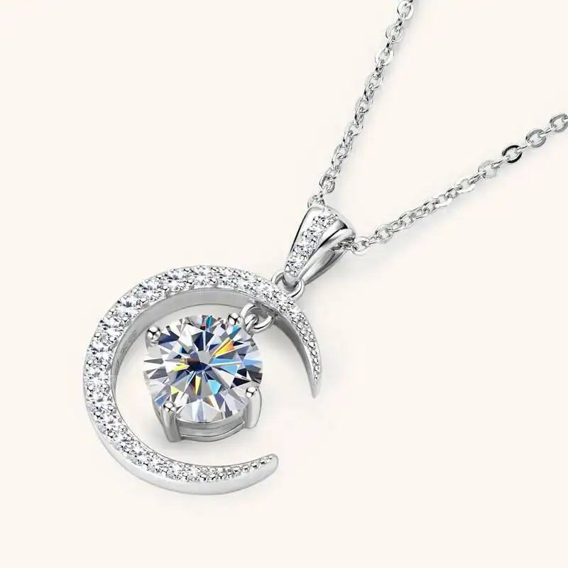 Moissanite Moon Pendant Necklace
