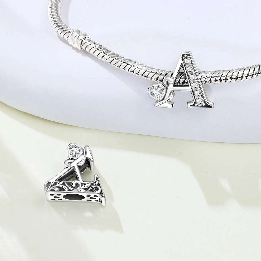 Silver Scroll Alphabet Charm