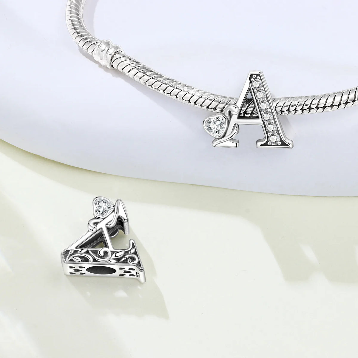 Silver Scroll Alphabet Charm