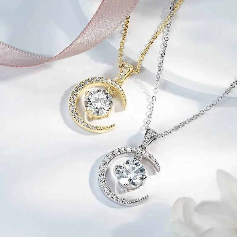 Moissanite Moon Pendant Necklace