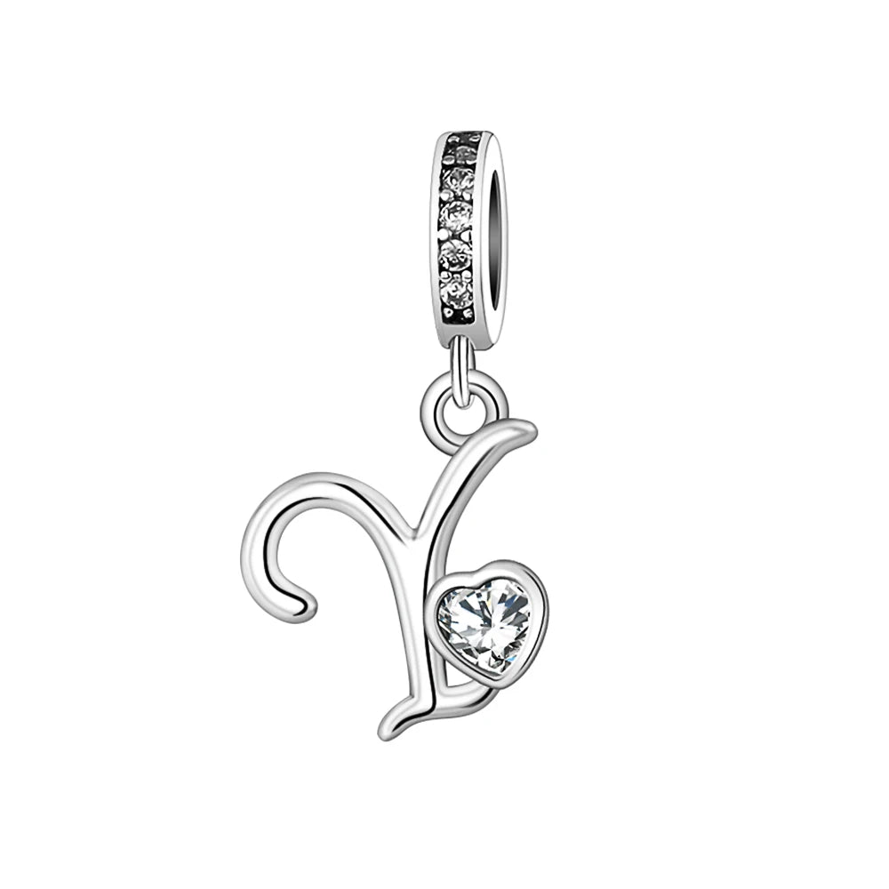 Silver Heart Initial Charm