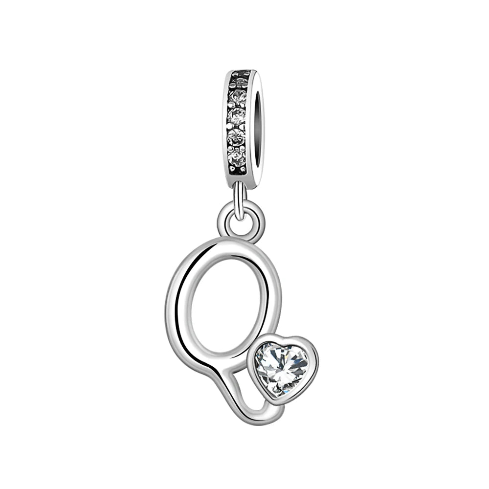 Silver Heart Initial Charm