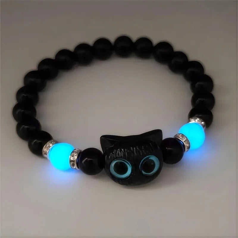 Glow-in-the-Dark Cat Beaded Bracelet Set