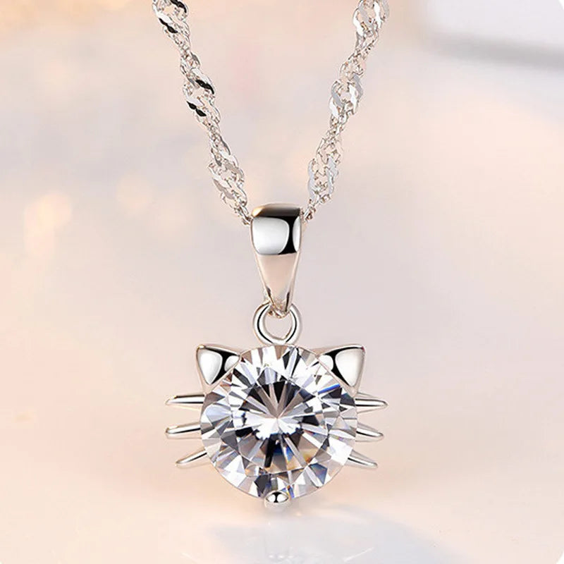 New 925 Sterling Silver Necklace Moissanite Pendant Cute for Women Noble Wedding Jewelry Fine Fashion Accessories Party Gift