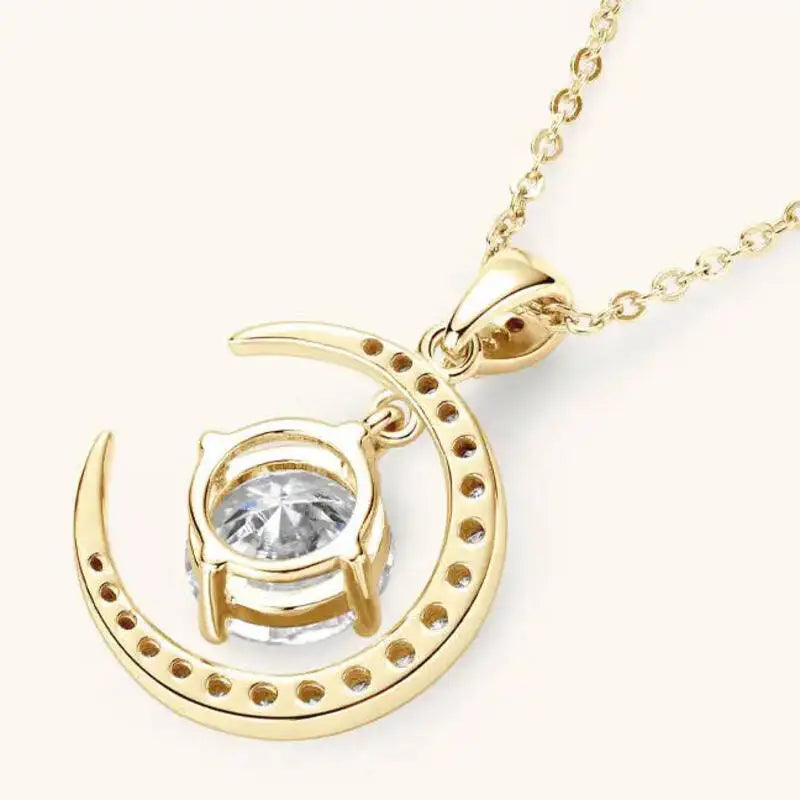 Moissanite Moon Pendant Necklace