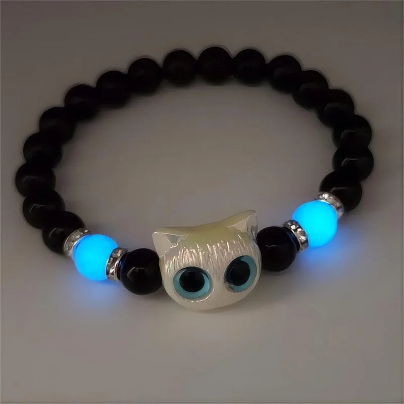 Glow-in-the-Dark Cat Beaded Bracelet Set