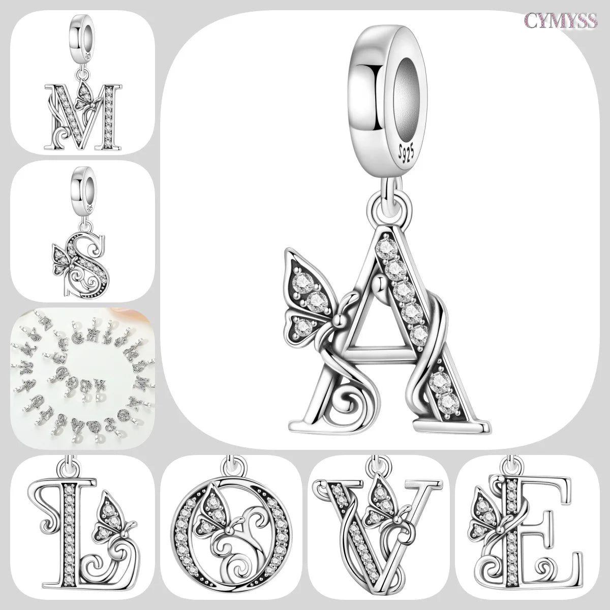 Zircon Butterfly Letter Charm