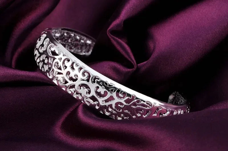 Vintage Hollow Filigree Silver Cuff