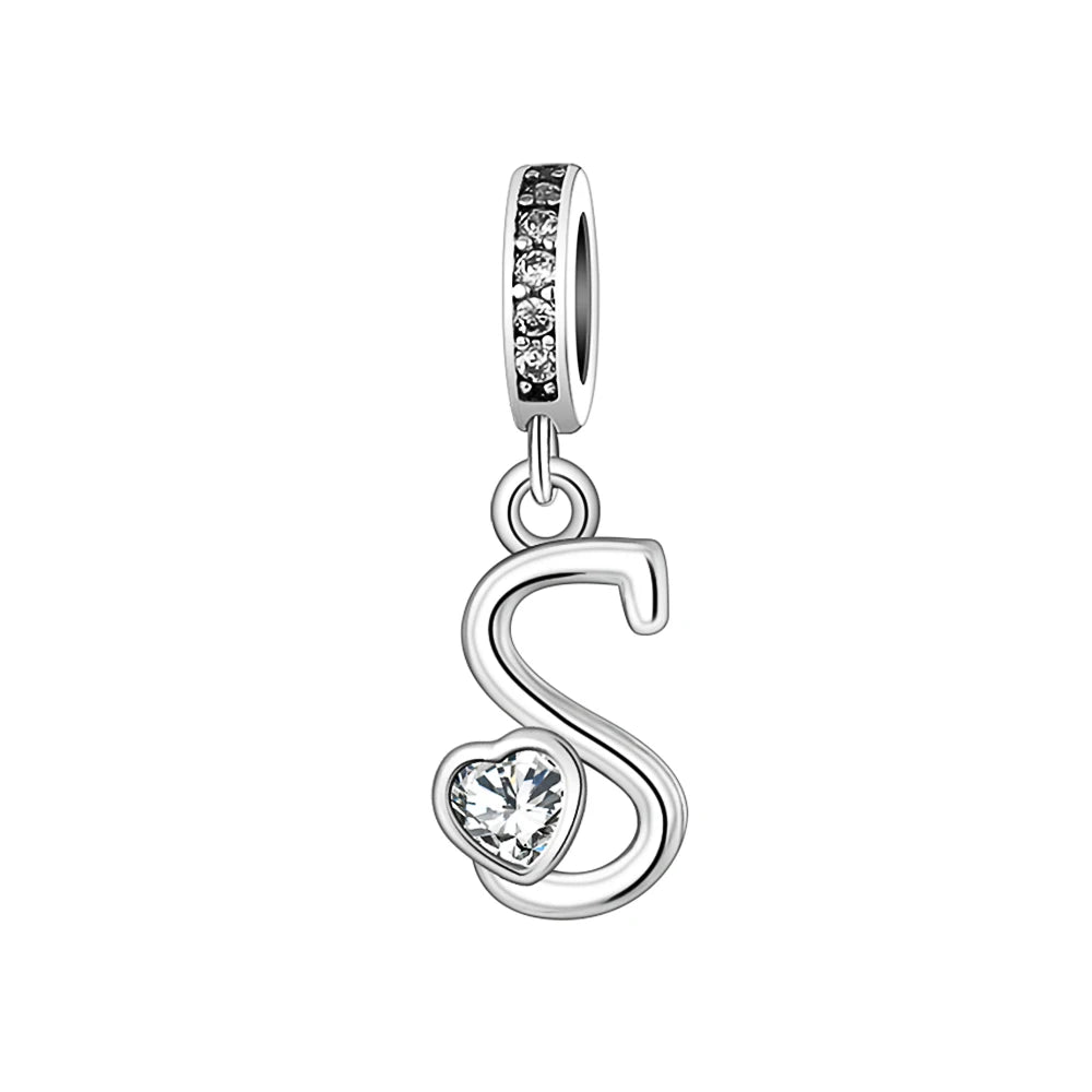 Silver Heart Initial Charm