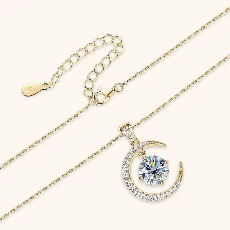 Moissanite Moon Pendant Necklace